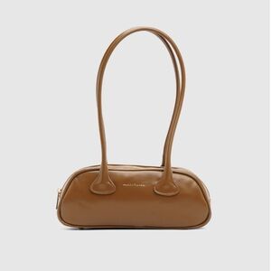 Camel Leather Shoulder Bag with Curved Silhouette